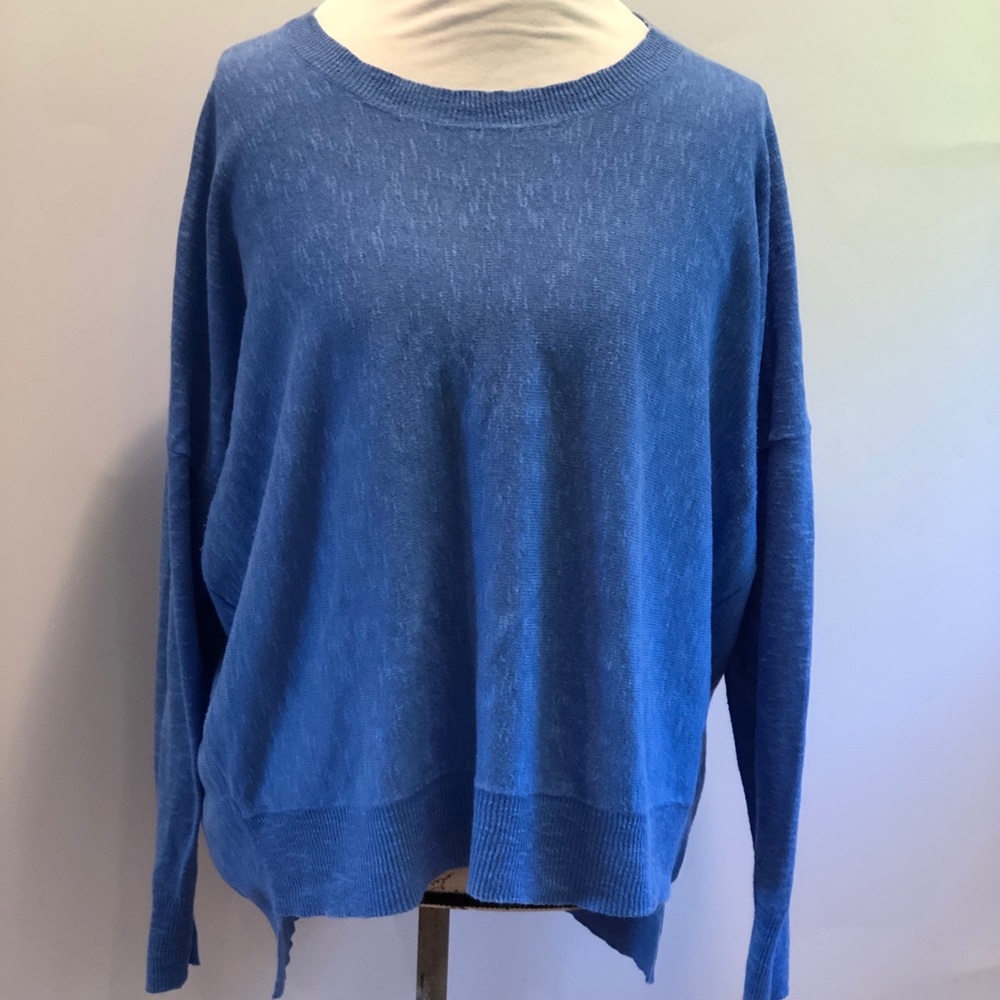 Eileen Fisher linen blend bright blue pullover top